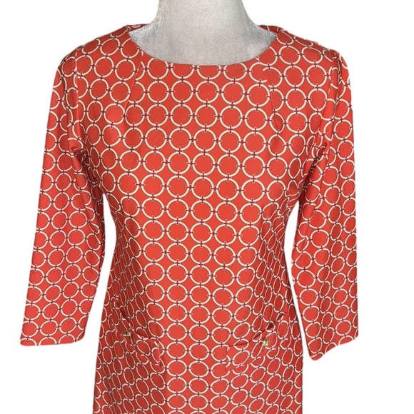 LN Jude Connally Sabine Geo Gircle Paprika Gold Button 3/4 Sleeve Mini Dress. XS - Picture 5 of 15